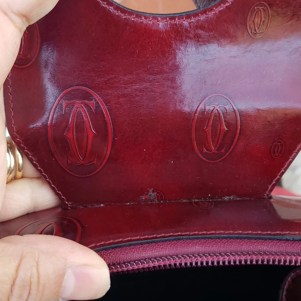 Vintage Cartier Happy Birthday Patent Leather Backpack Unisex Bordeaux Red